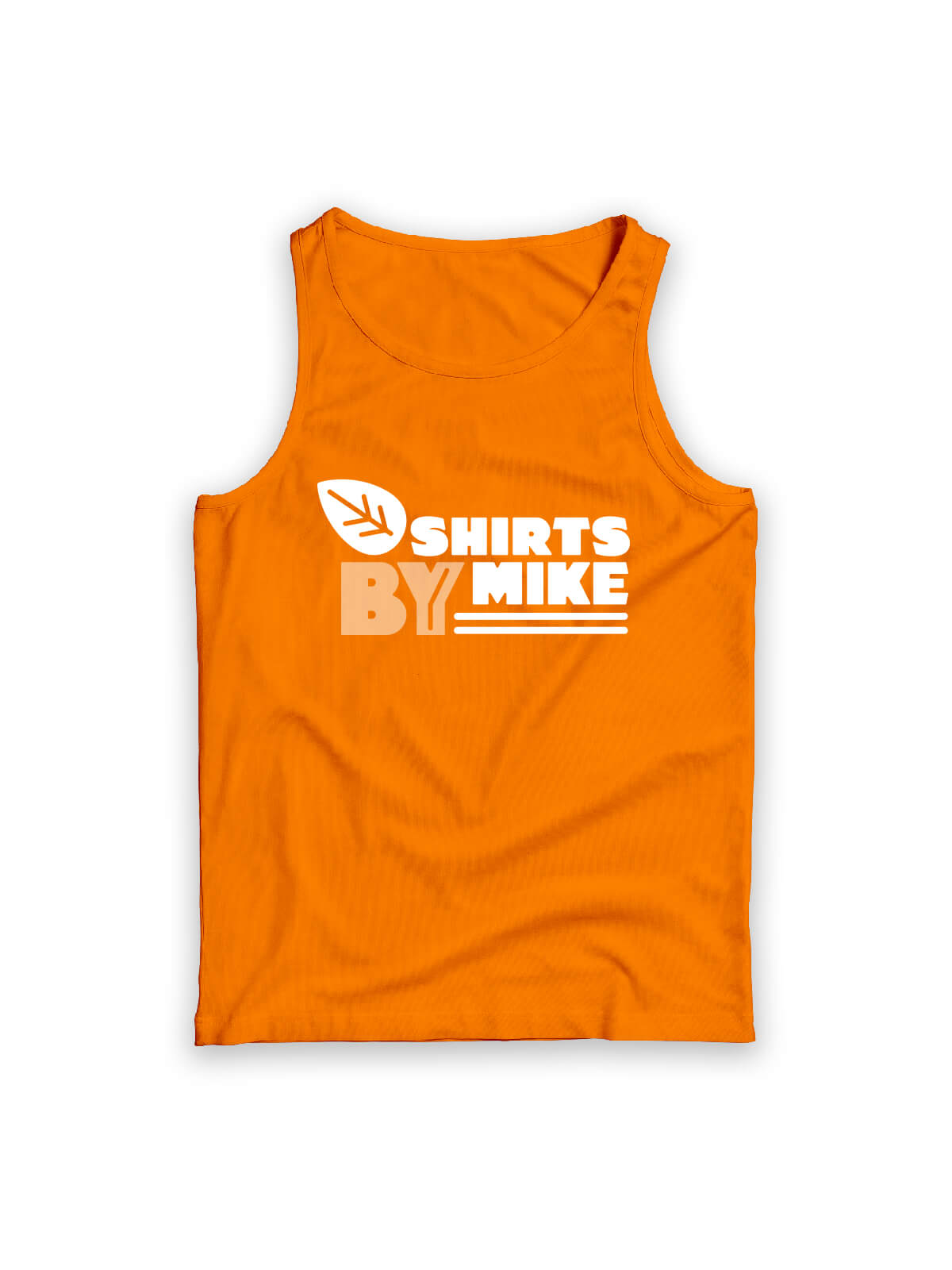 orange t-shirt with Shirts By Mike logo
