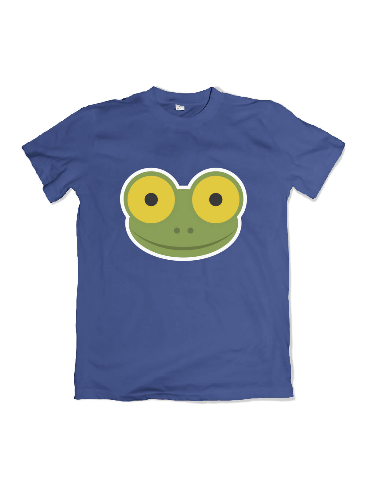 indigo t-shirt with Mike the frog face