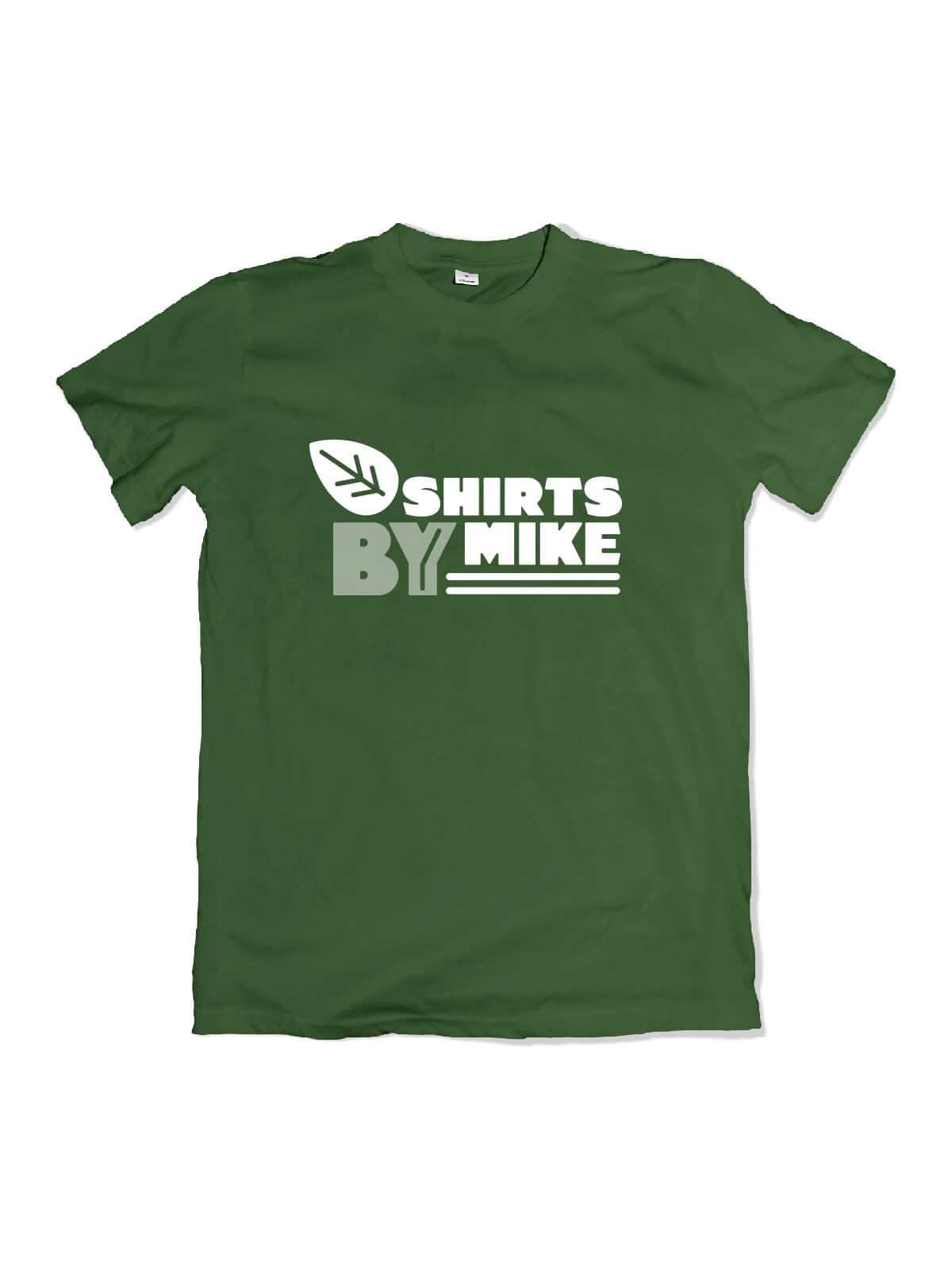 green t-shirt with Shirts By Mike logo