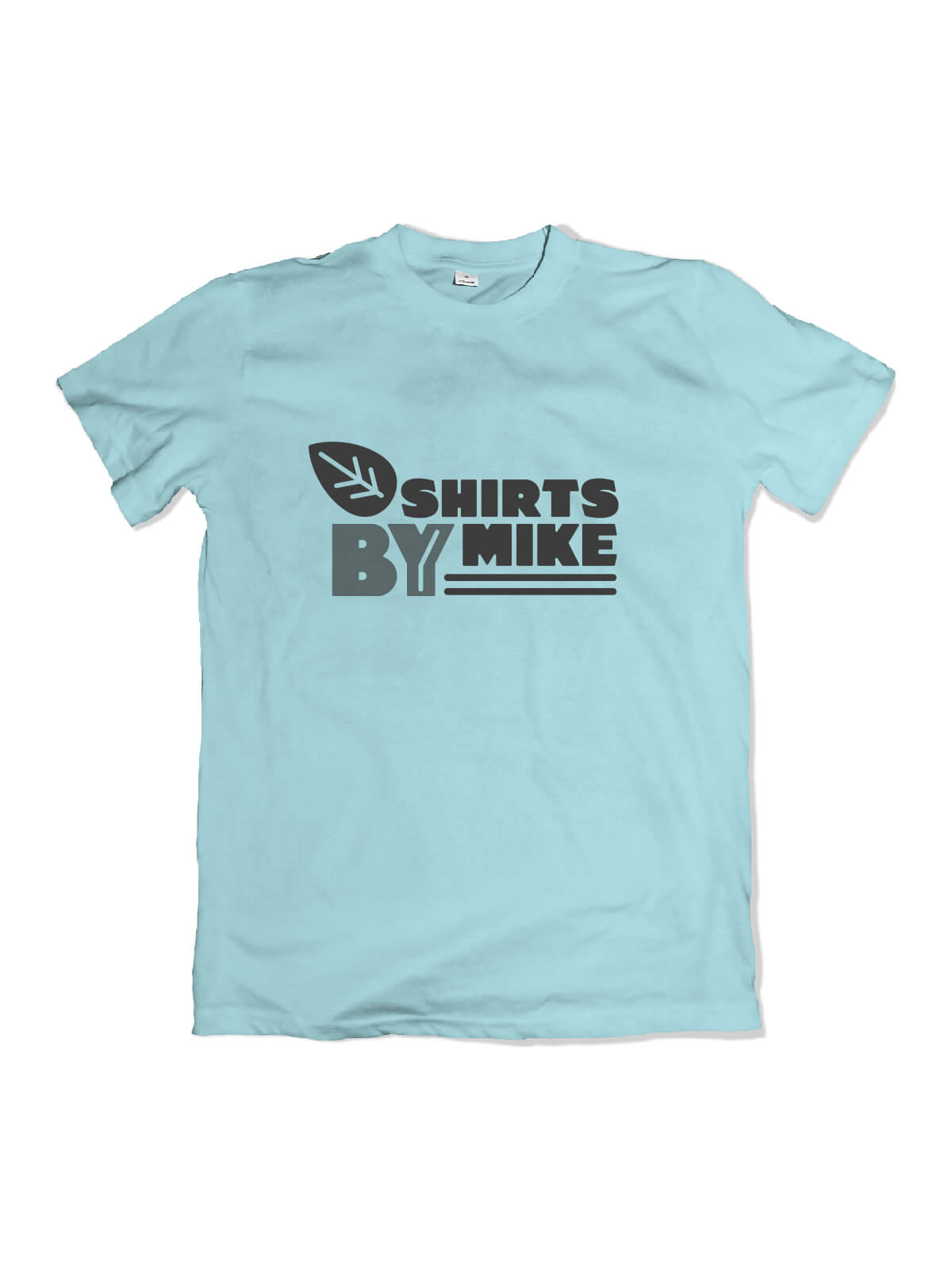 sky t-shirt with Shirts By Mike logo